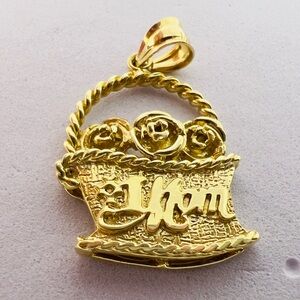 14k 575 Yellow Gold #1 Mom 3D Flower Basket Charm Pendant Mother's Day
